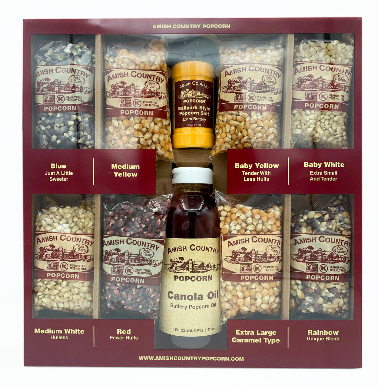 AMISH POPCORN OPEN VARIETY GIFT BOX WITH OIL & SEASONING